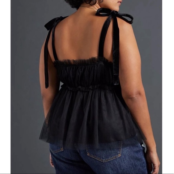 Anthropologie Black Velvet Tulle Tank - Picture 2 of 7